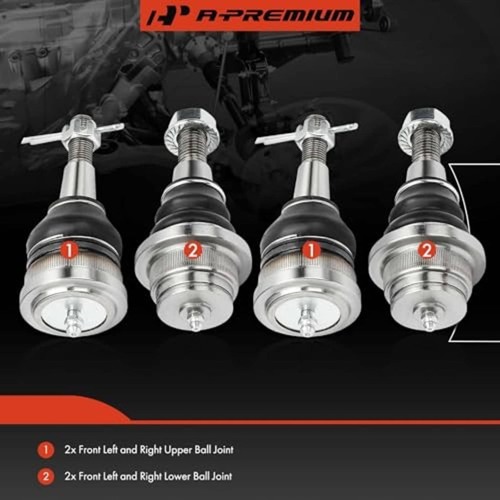 Front ball joint set showing two left and two right upper and lower assemblies