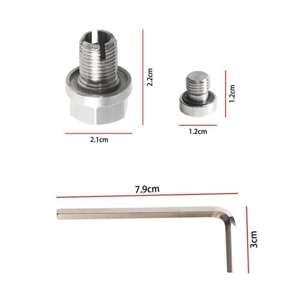 Oil drain plug repair kit size diagram showing plug and L-shaped hex key