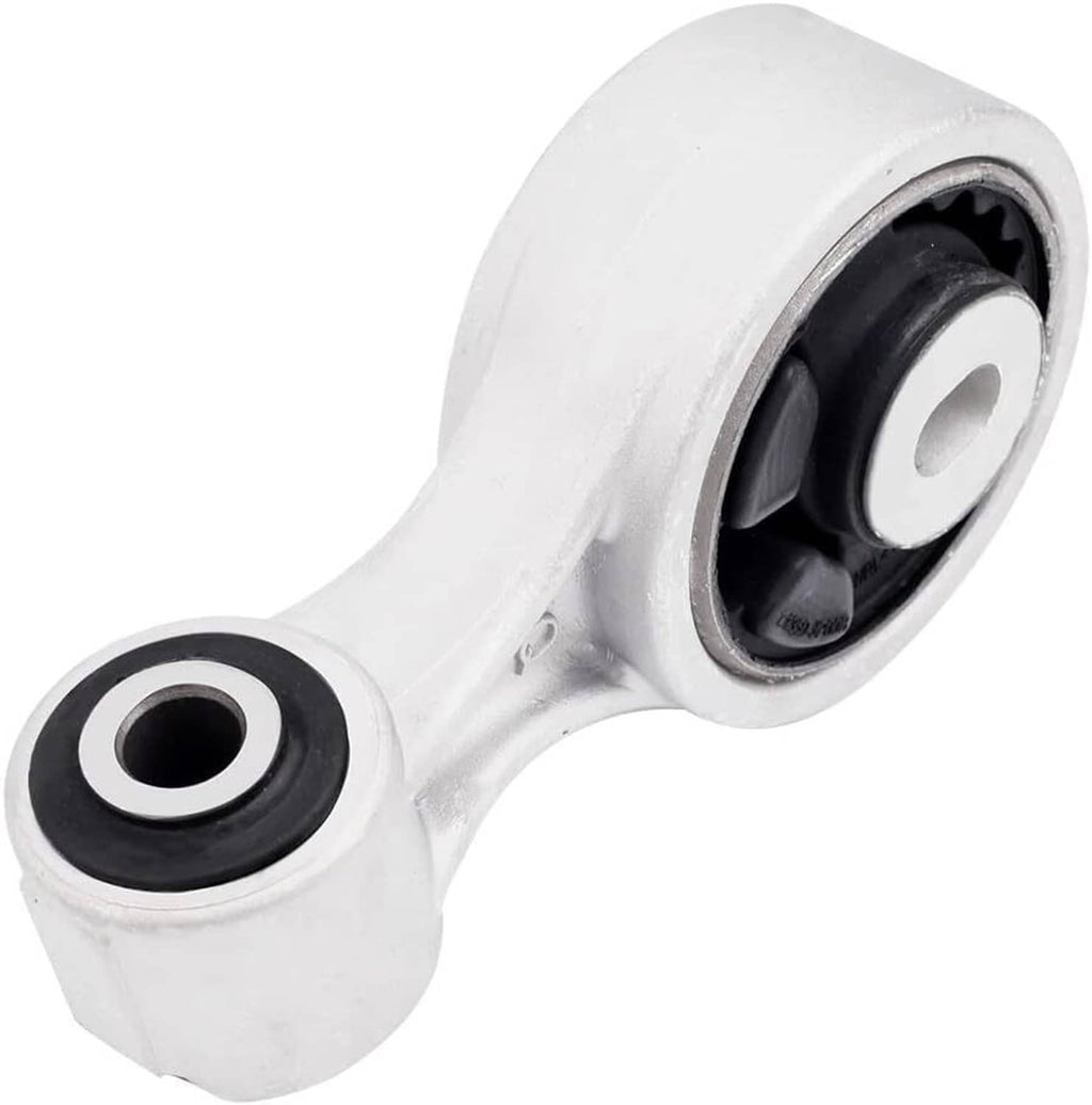 Engine torque strut mount with silver arm and black-and-silver bushing insert