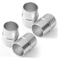 Set of four aluminum hose barb couplers, silver ridged cylindrical fittings