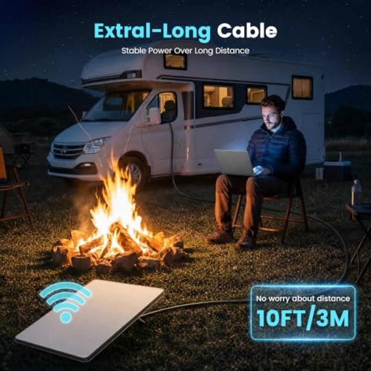 Car DC charger with extra-long coiled cable and digital voltage LED display