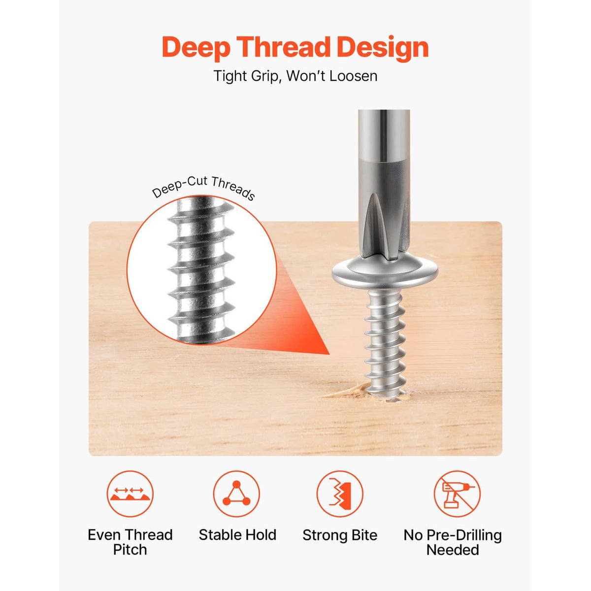Self-drilling screws with deep thread design and drill point, washer head