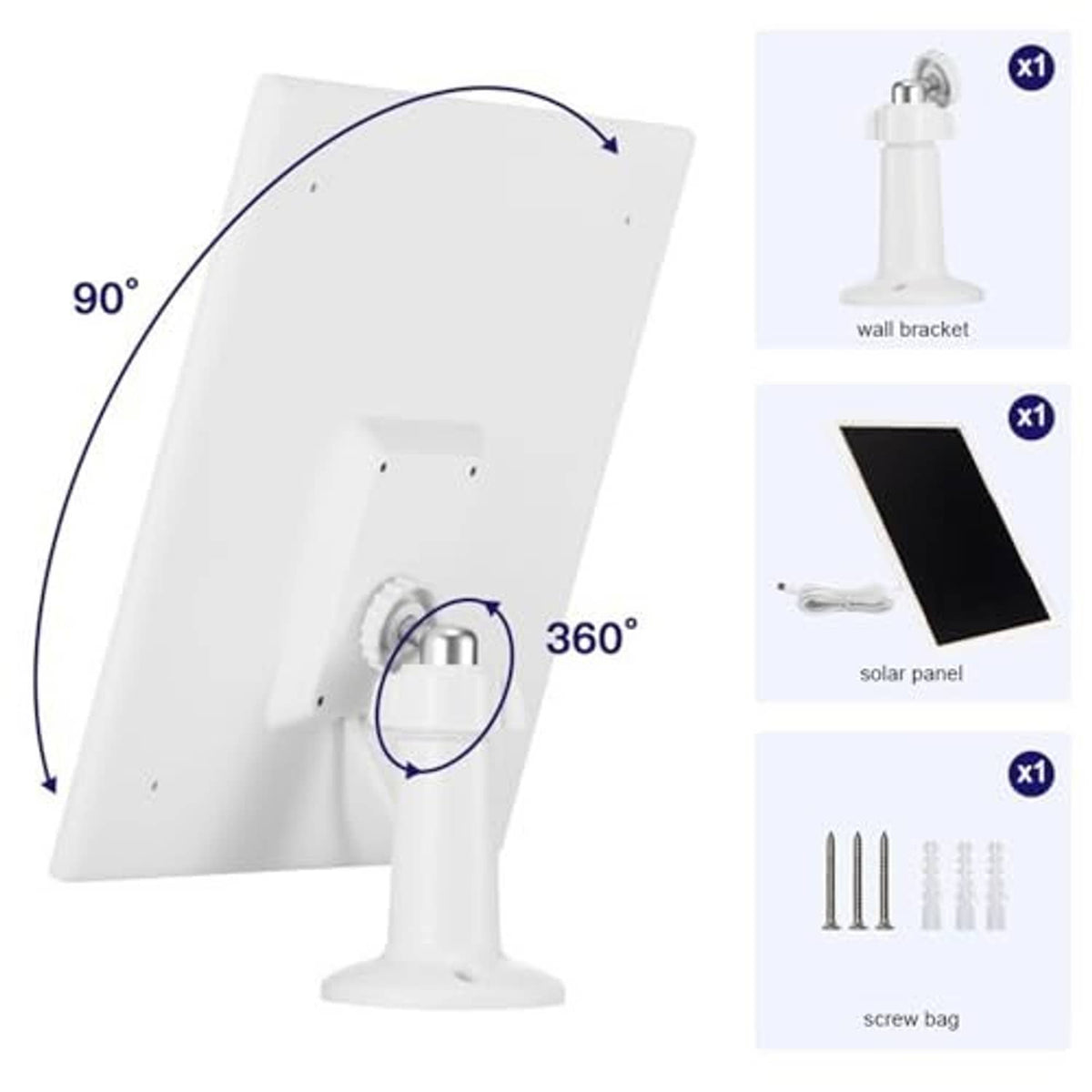 Solar panel charger with 360° adjustable stand and included mounting screws and bracket