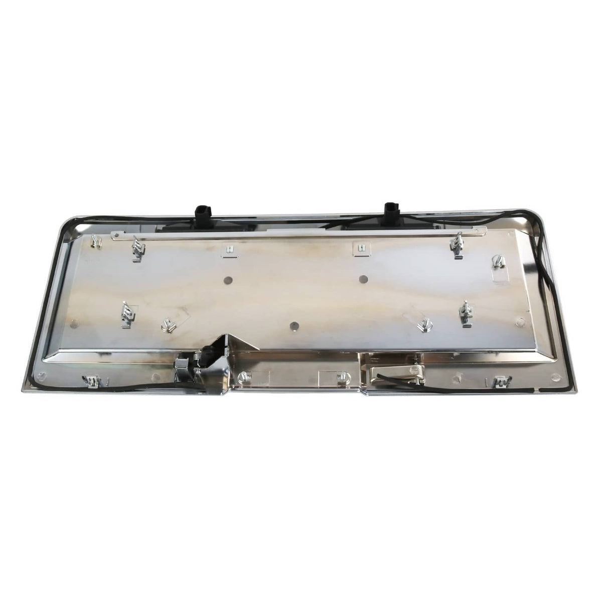 Silver rear tailgate license plate pocket backside with bracket hardware