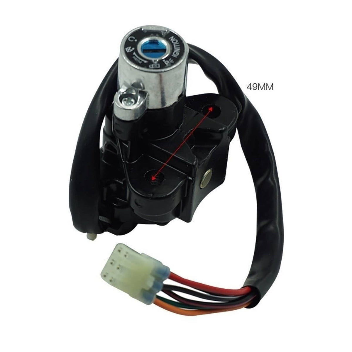 Motorcycle ignition switch with key cylinder and multi-wire connector