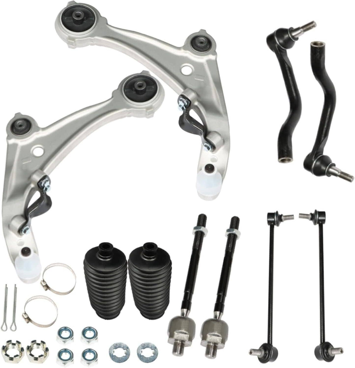 Front lower control arm set with ball joints, tie rod ends, and hardware