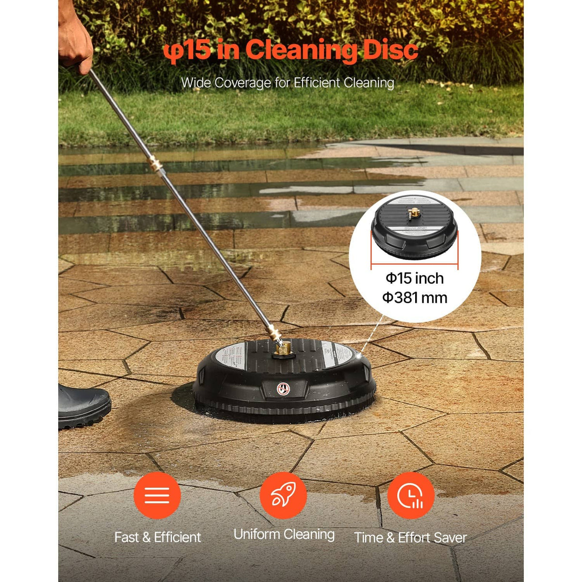 15 in cleaning disc surface cleaner attachment with extension wand