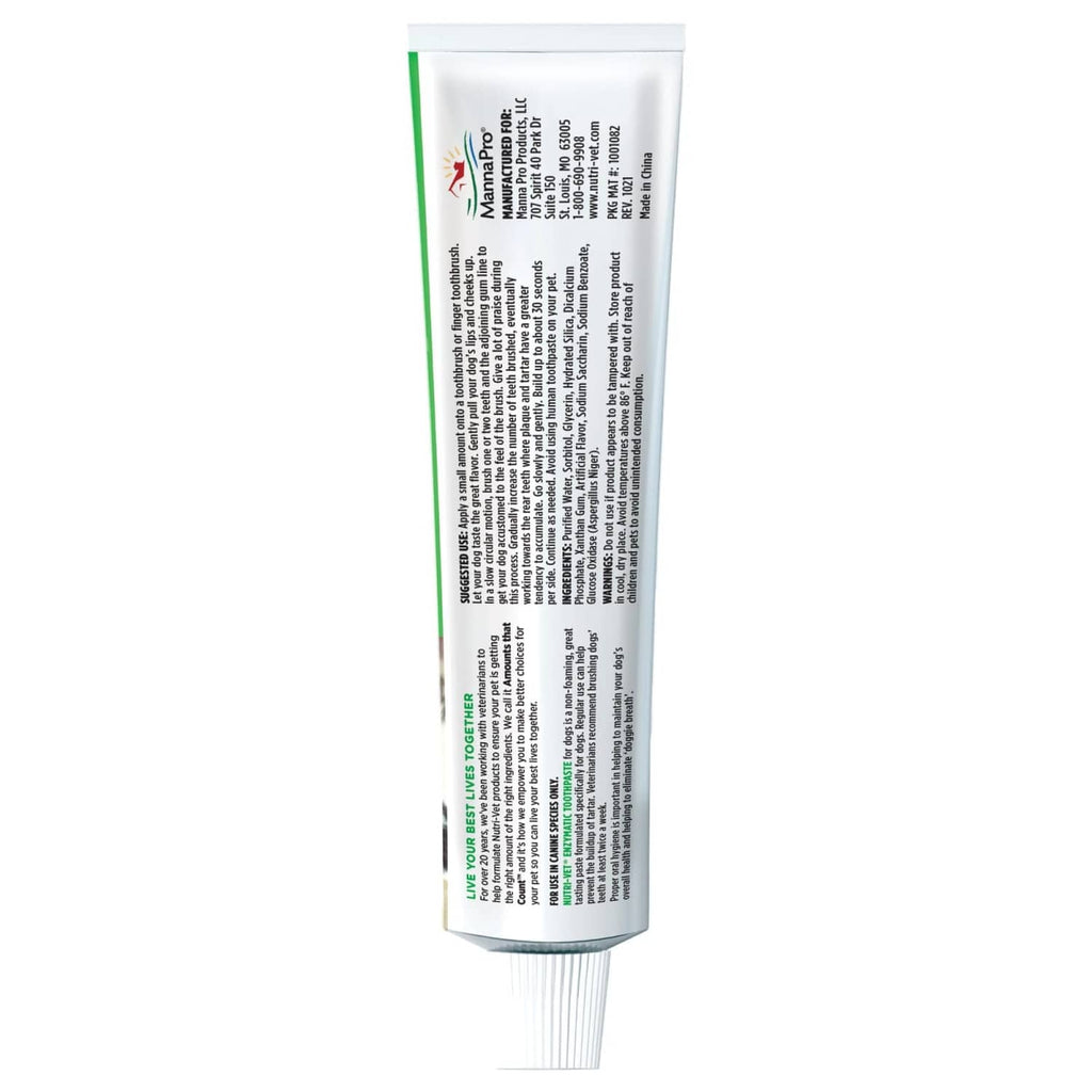 Enzymatic dog toothpaste tube showing back label and ingredient text