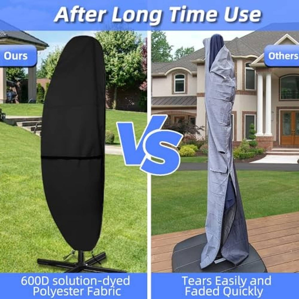 Black patio umbrella cover with durable fabric and protective full coverage fit