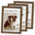 Brown woodgrain 12x16 picture frames, three-pack, with HD tempered glass front view