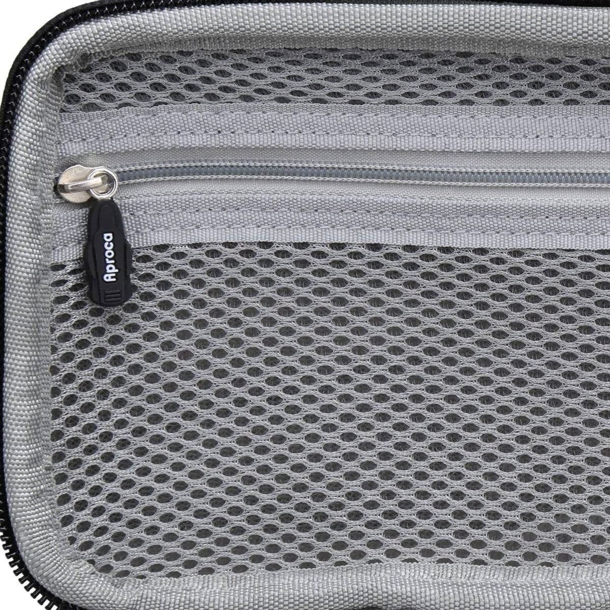Close-up of mesh interior of hard DJ case with zipper track and metal ring