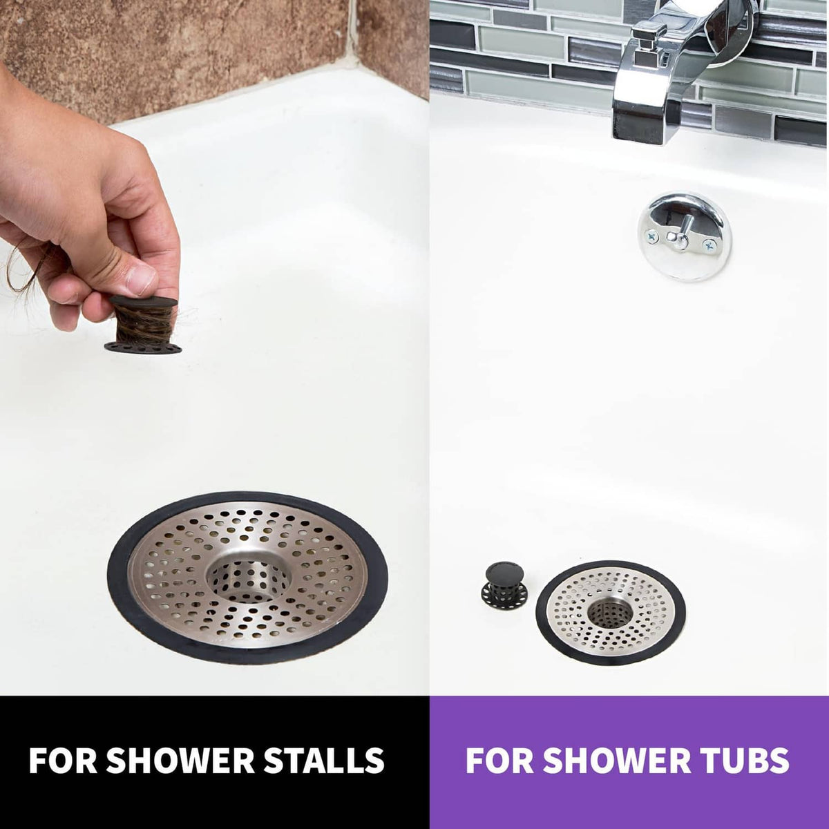 Shower drain hair catcher set with round stainless perforated strainers and small cylinder