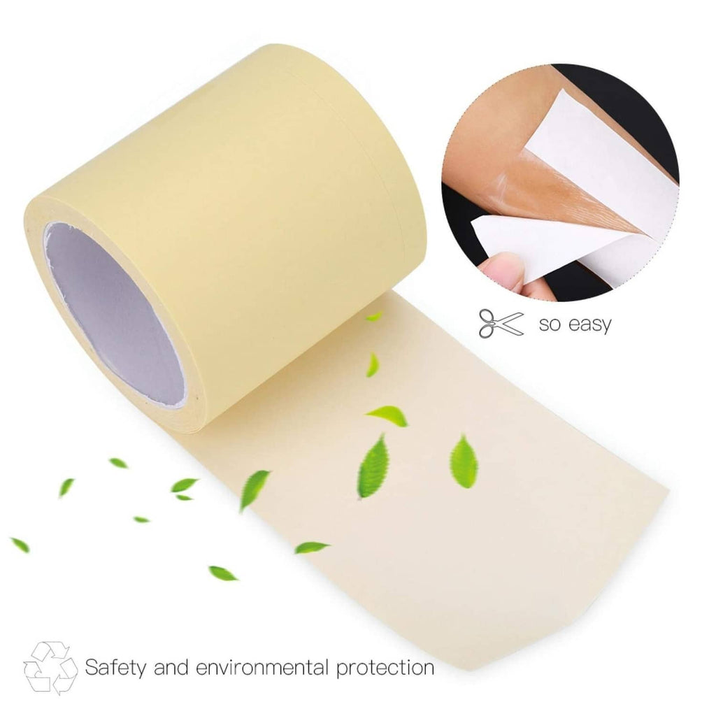 Beige underarm sweat pad adhesive roll with rounded end for easy armpit placement