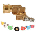 Brass pressure washer nozzle with interchangeable colored spray tips