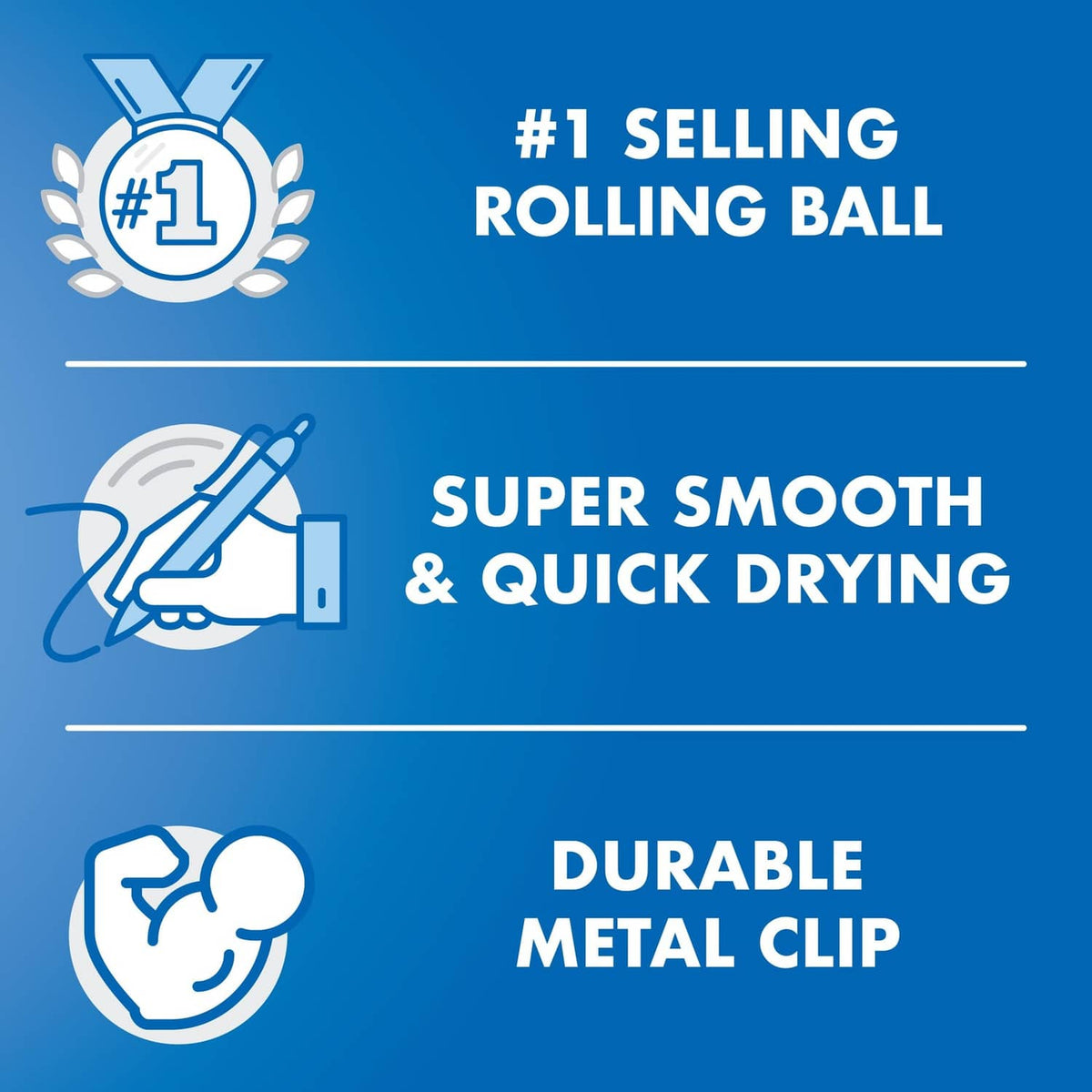 Blue promotional graphic for Precision V7 rolling ball pens