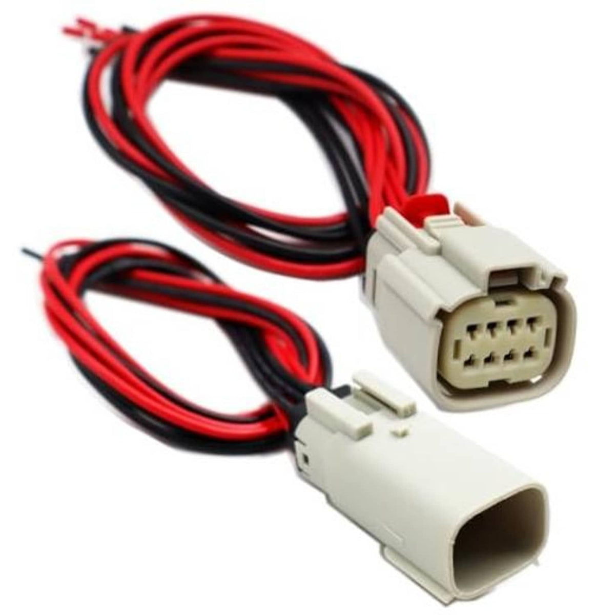LED headlight connector harness with white plug and red/black wire leads