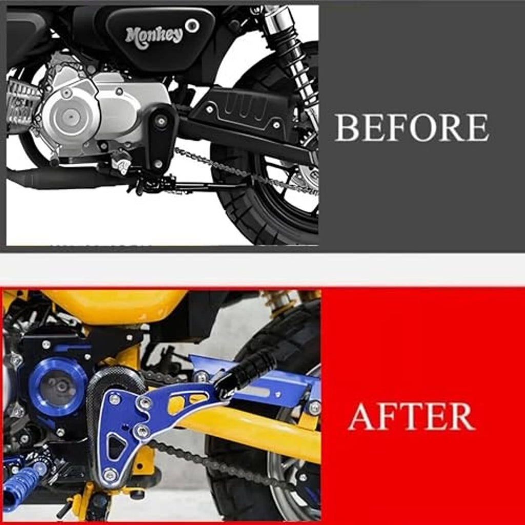 Blue rear passenger footrest mounted on motorcycle with black rubber peg