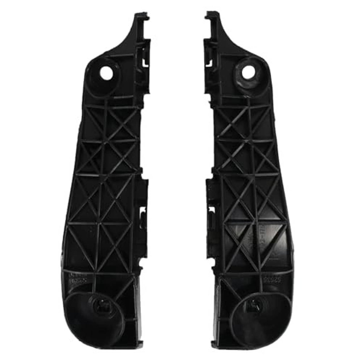 Black front bumper bracket support, single piece with round hole and grid reinforcement