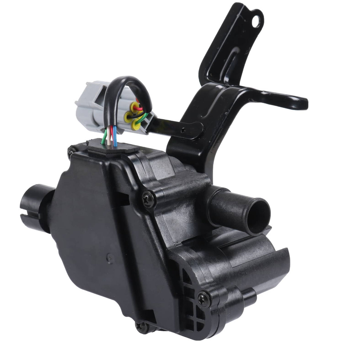 Heater coolant control valve with black housing, top bracket, and electrical connector on top.