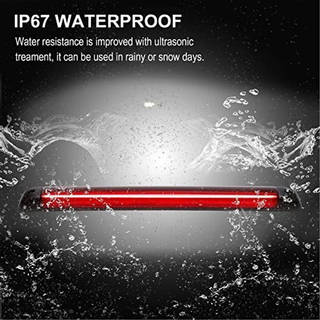 Glowing red LED third brake light bar with splash-style water resistance