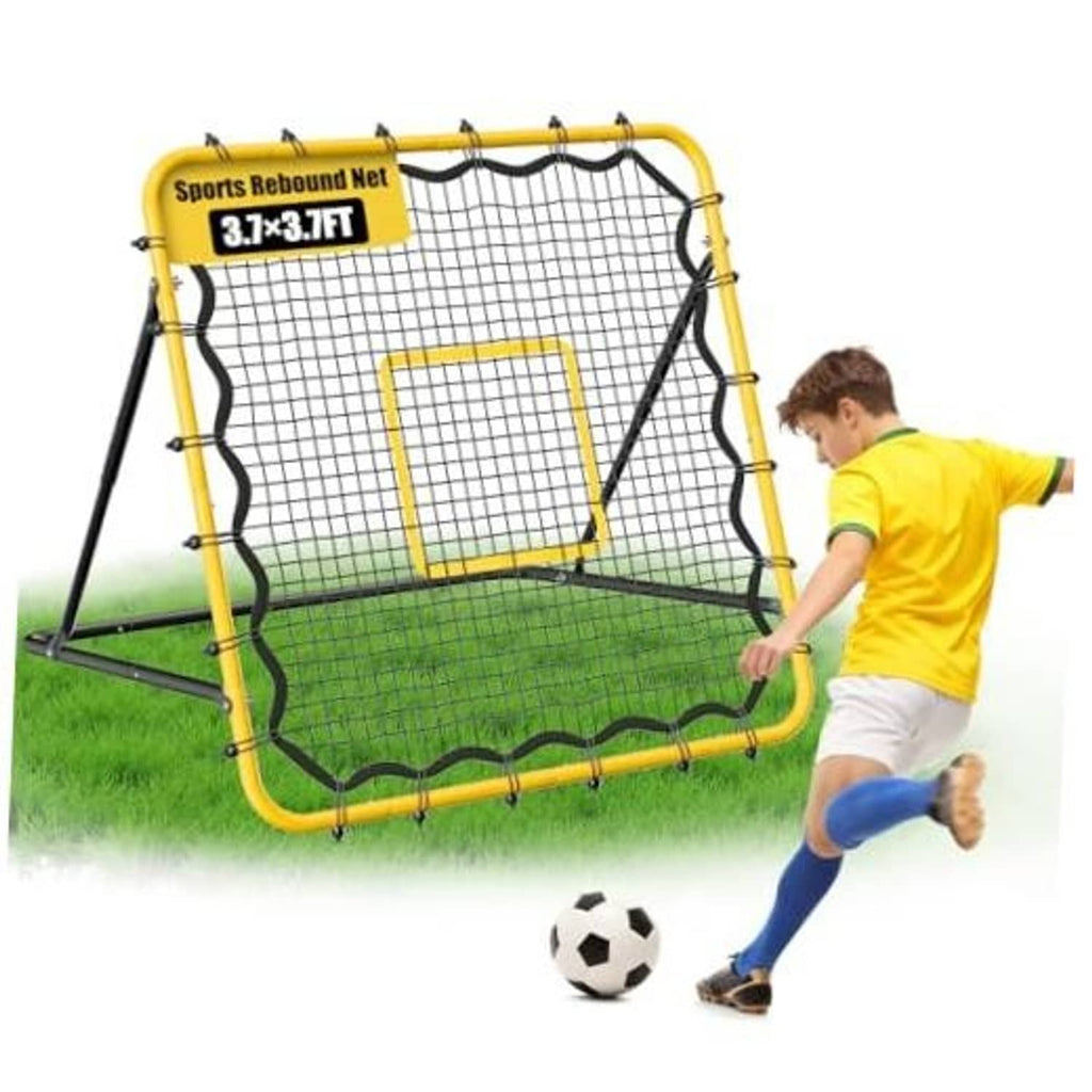 3.7x3.7 ft rebound net with yellow frame and square pitching target netting