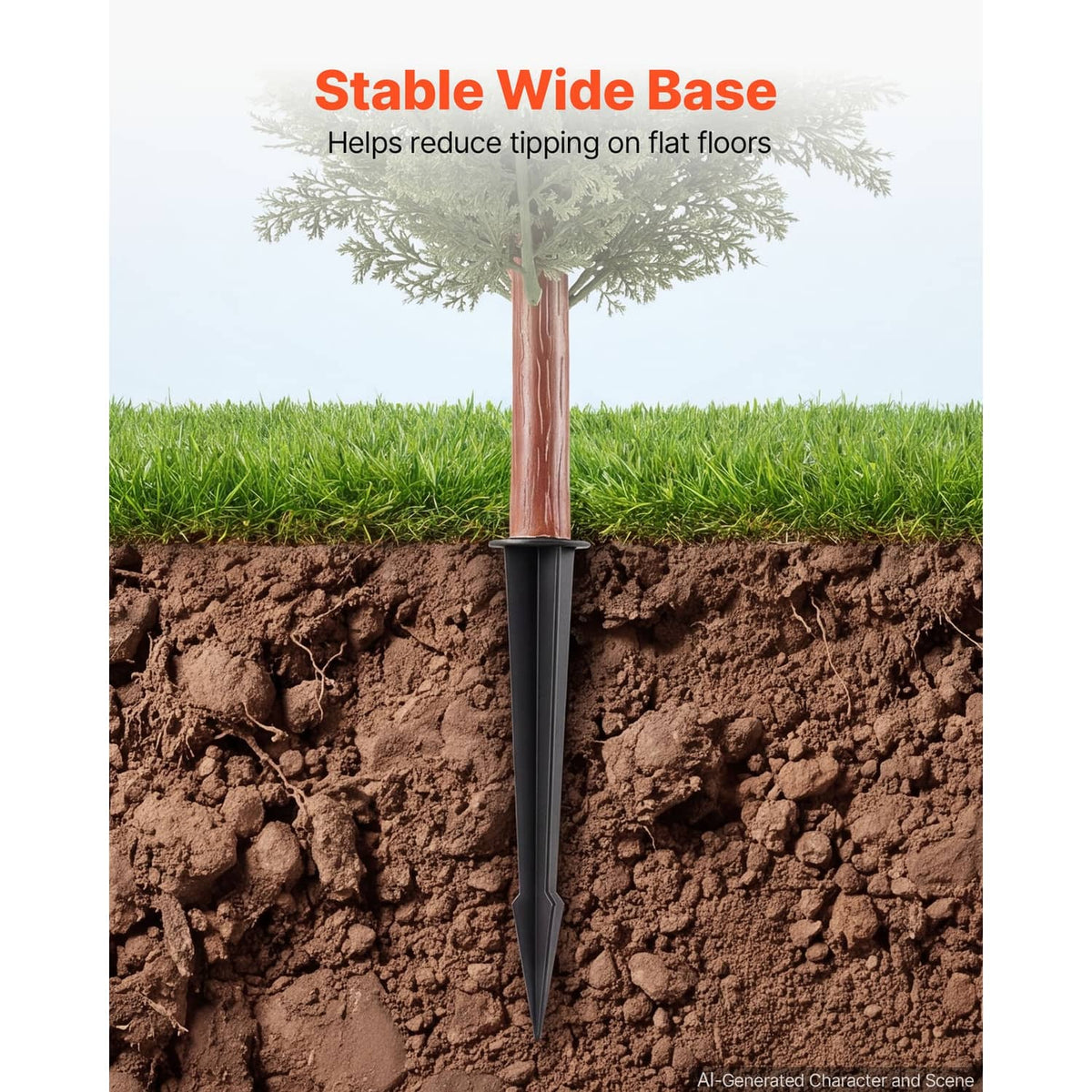 Artificial cedar topiary bush with wide base stake, helps reduce tipping on floors