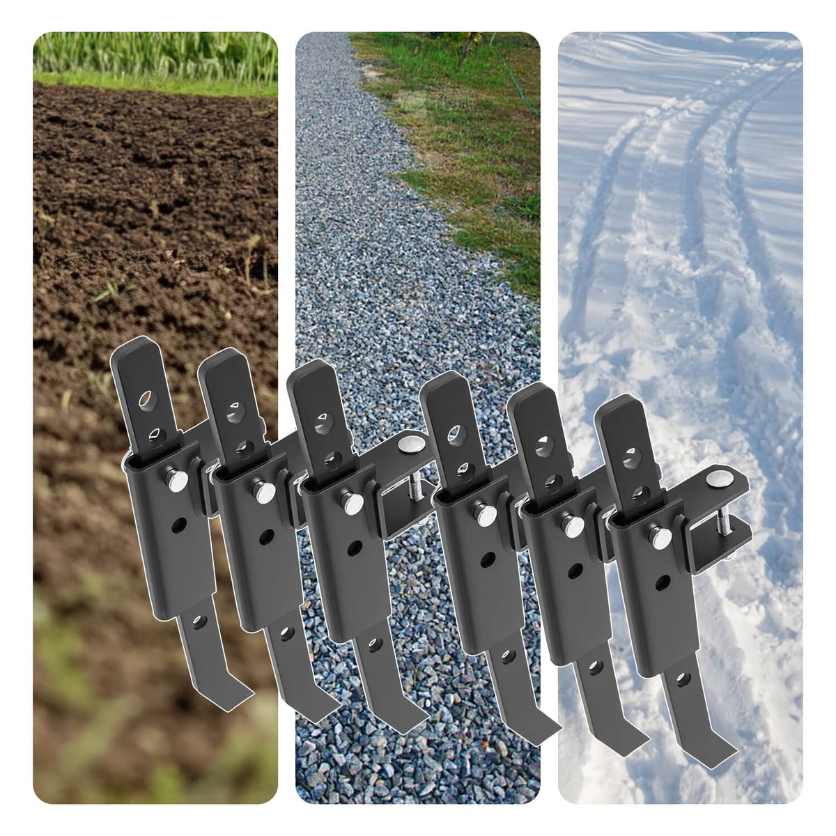 Powder-coated steel chisel plow implement row of black chisel legs for soil turning