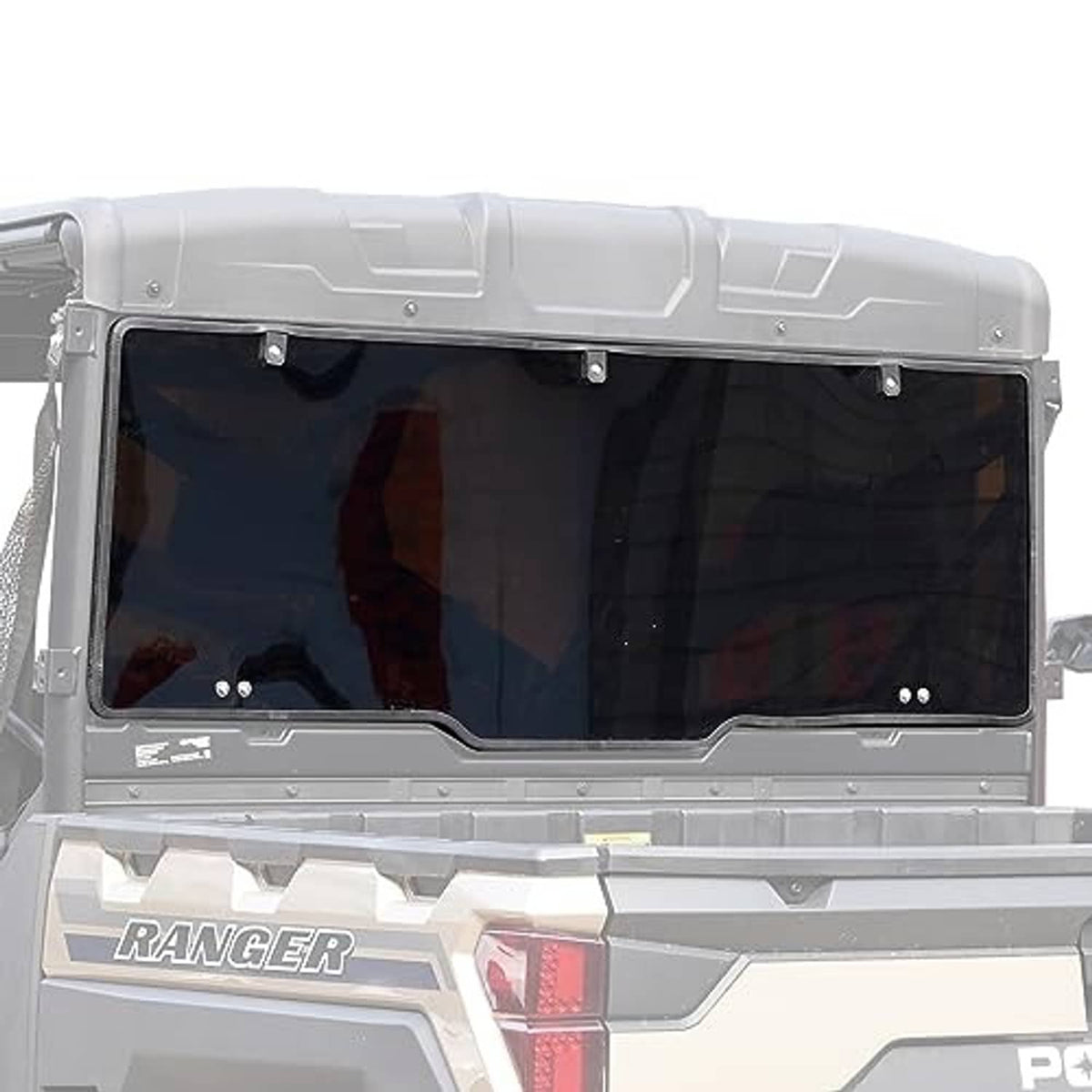 Rear full UTV windshield with dark tinted panel and gray mounting frame