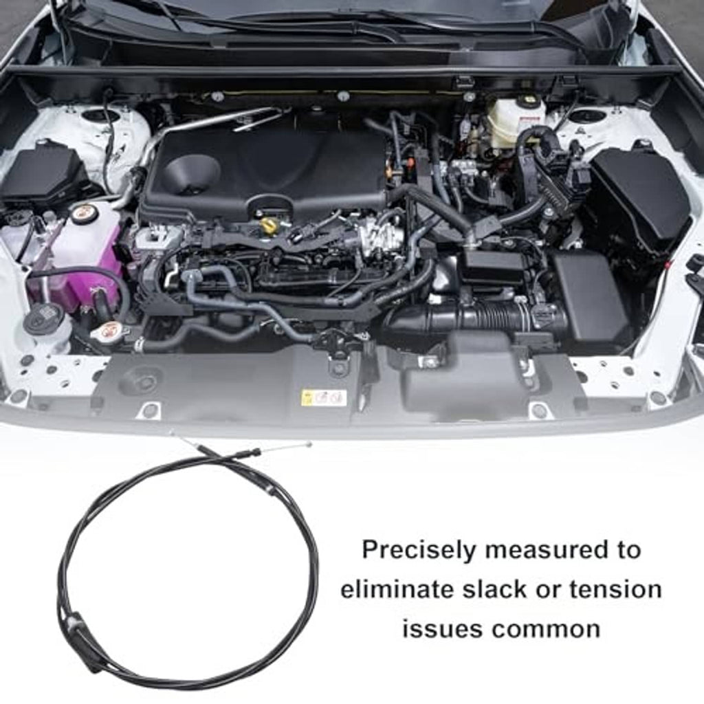 Hood release cable laid in front of an open vehicle engine compartment