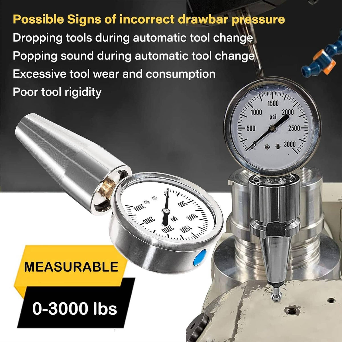 Drawbar force tester with two dial gauges on metal pull tools for measuring pressure