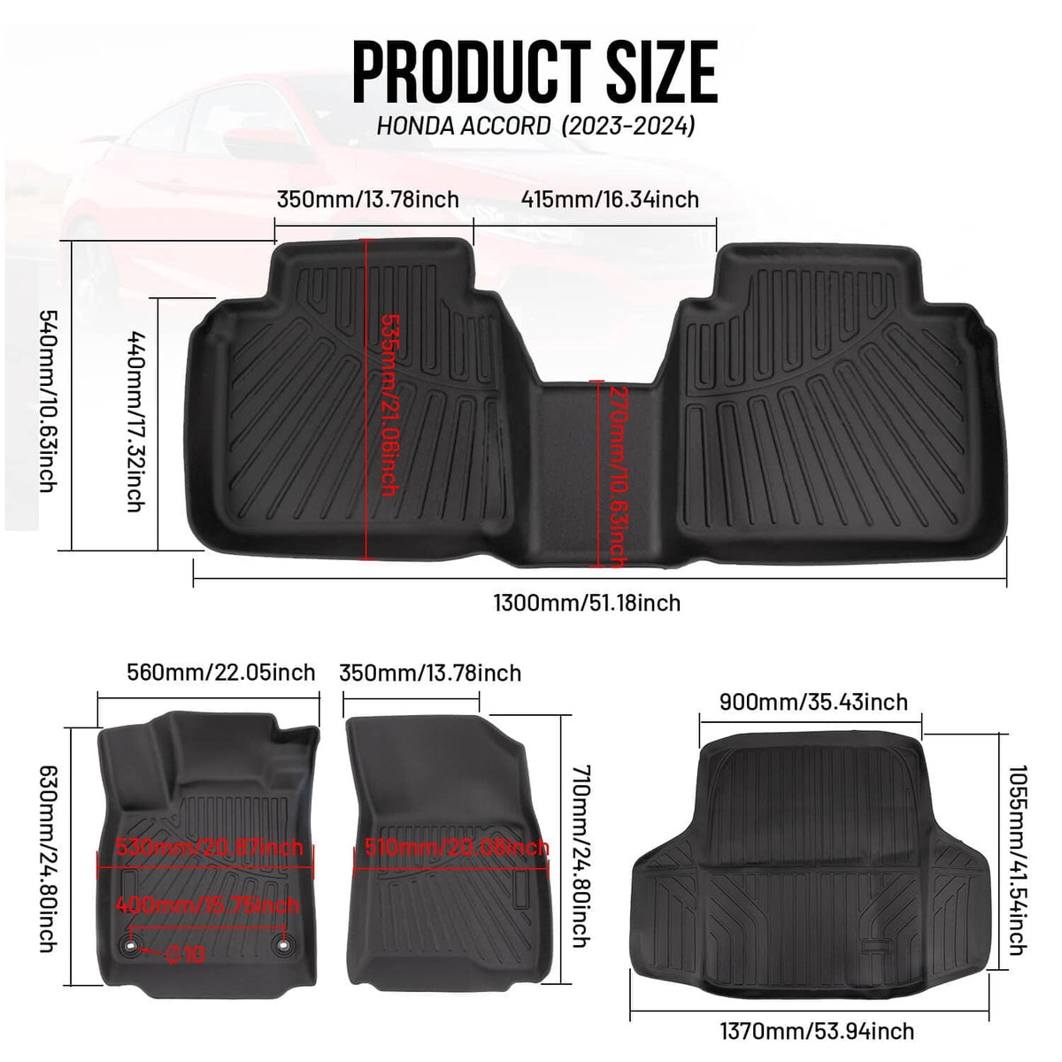Black TPE floor mat set with cargo liner, molded fit channels and contours