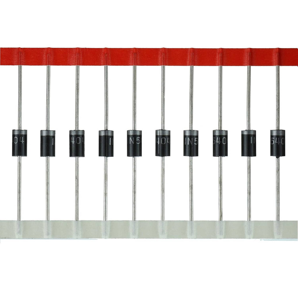 Axial rectifier diodes, black cylindrical body with metal leads (pack of multiple).