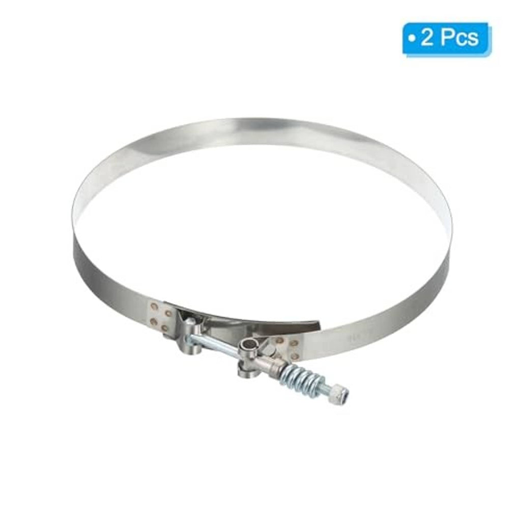 Stainless steel T-bolt hose clamp set of 2 with wide band and threaded bolt