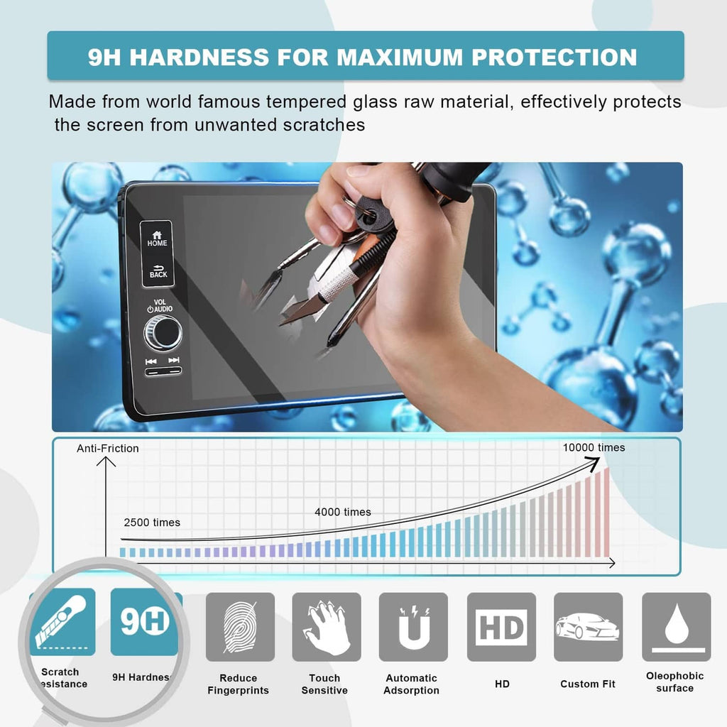 9H tempered glass screen protector protecting car touchscreen from scratches