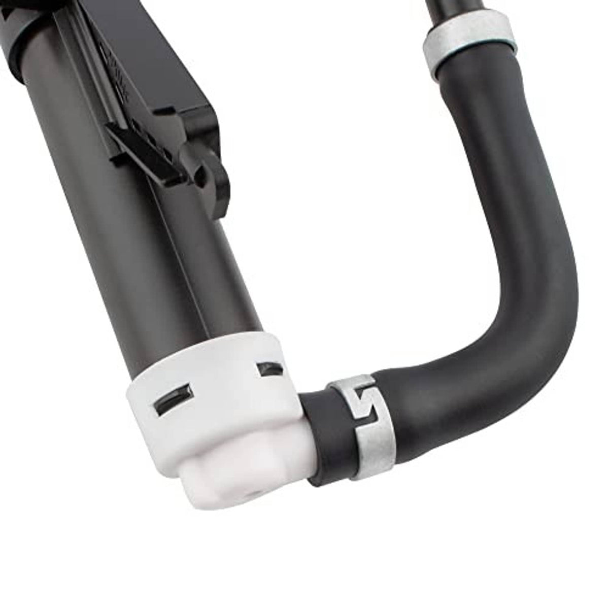 Headlight washer nozzle jet sprayer connector with white actuator, black hose