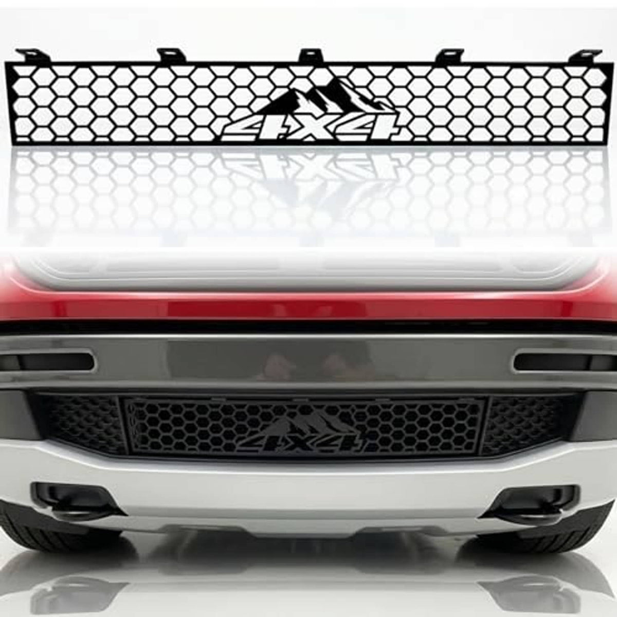 Front lower grille insert in black honeycomb mesh with FX4 logo