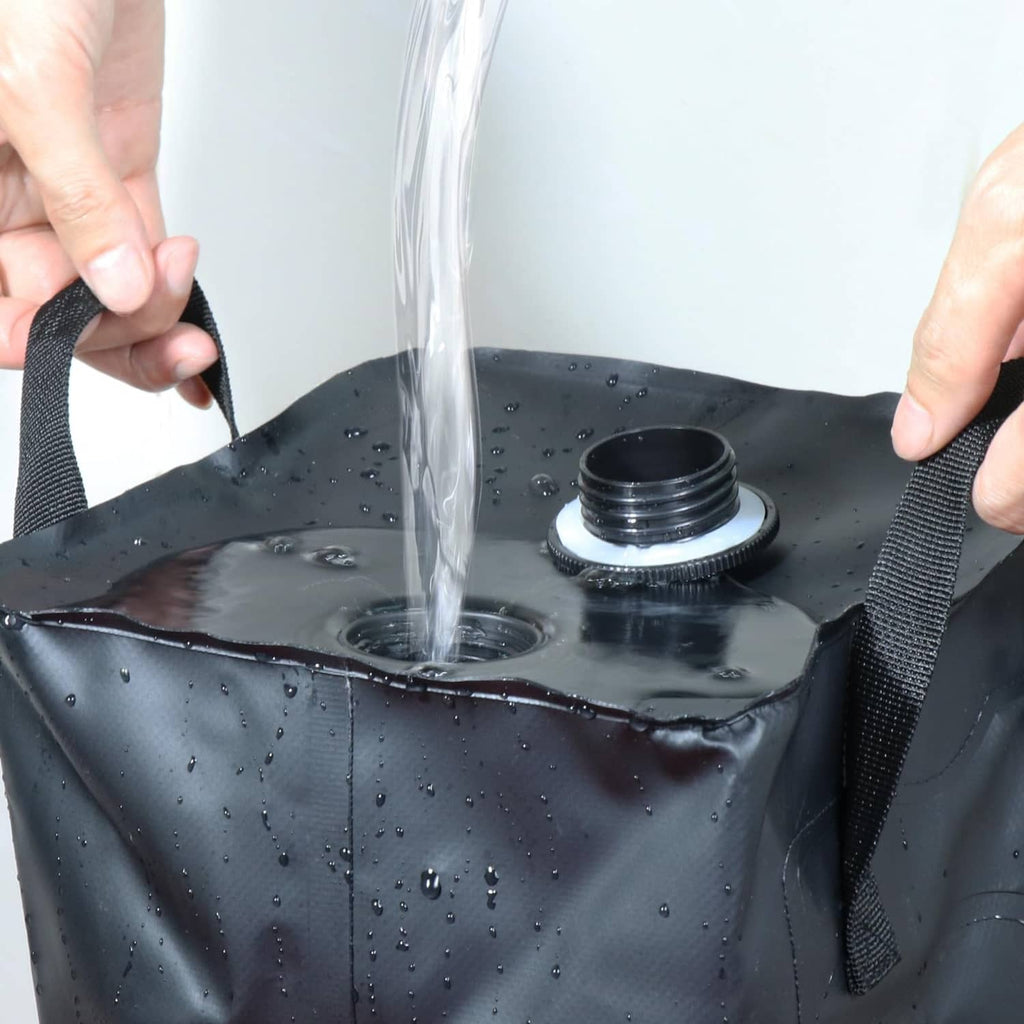 Black canopy weight bag top opening with O-ring seal and threaded cap
