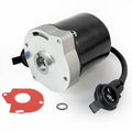 Brake pump motor with metal mounting flange and black rubber body