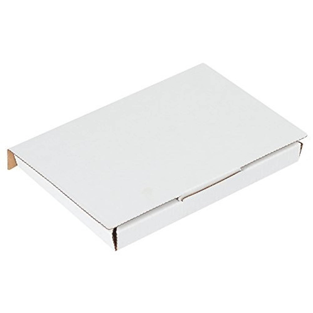 White cardboard shipping box, open top with folded edges