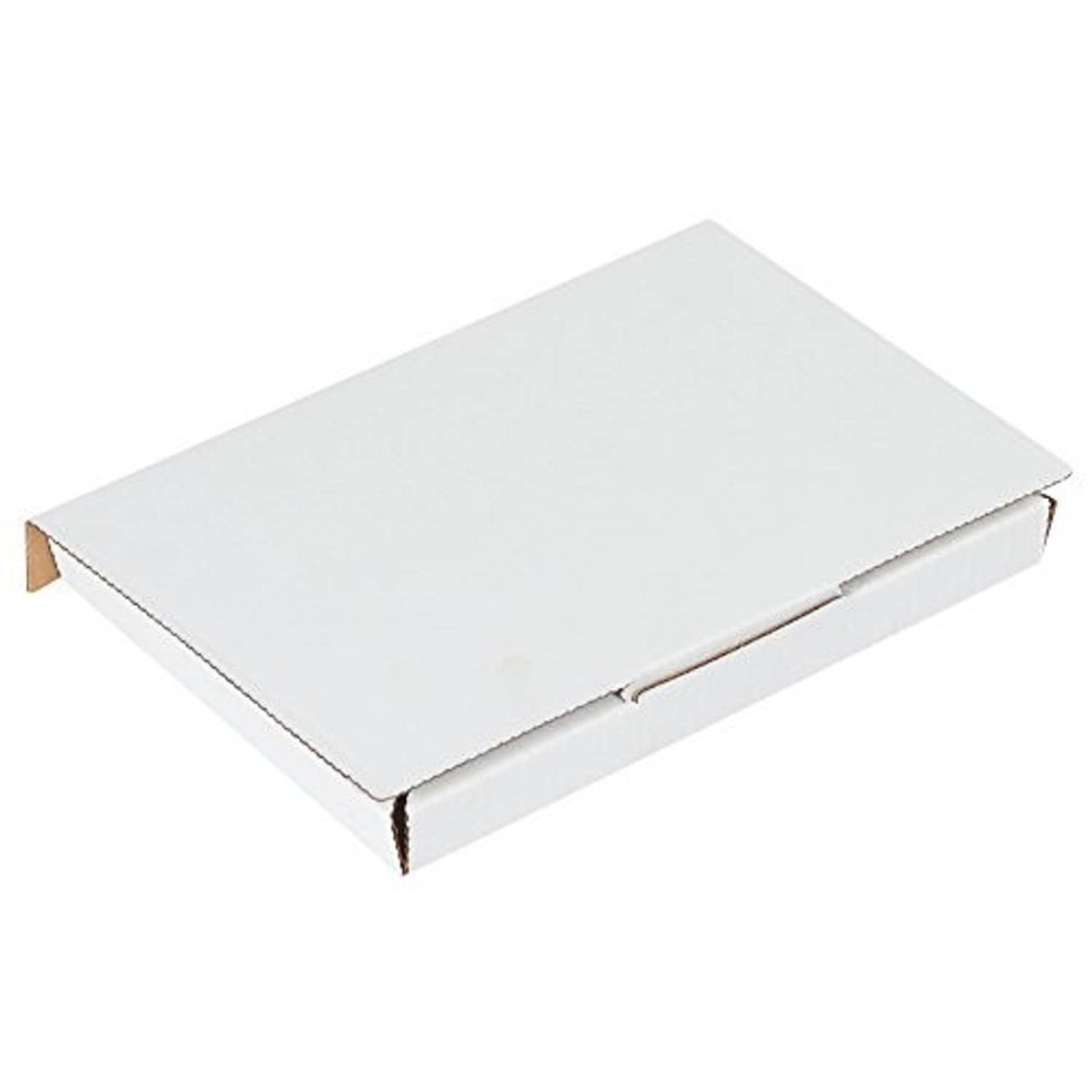 White cardboard shipping box, open top with folded edges