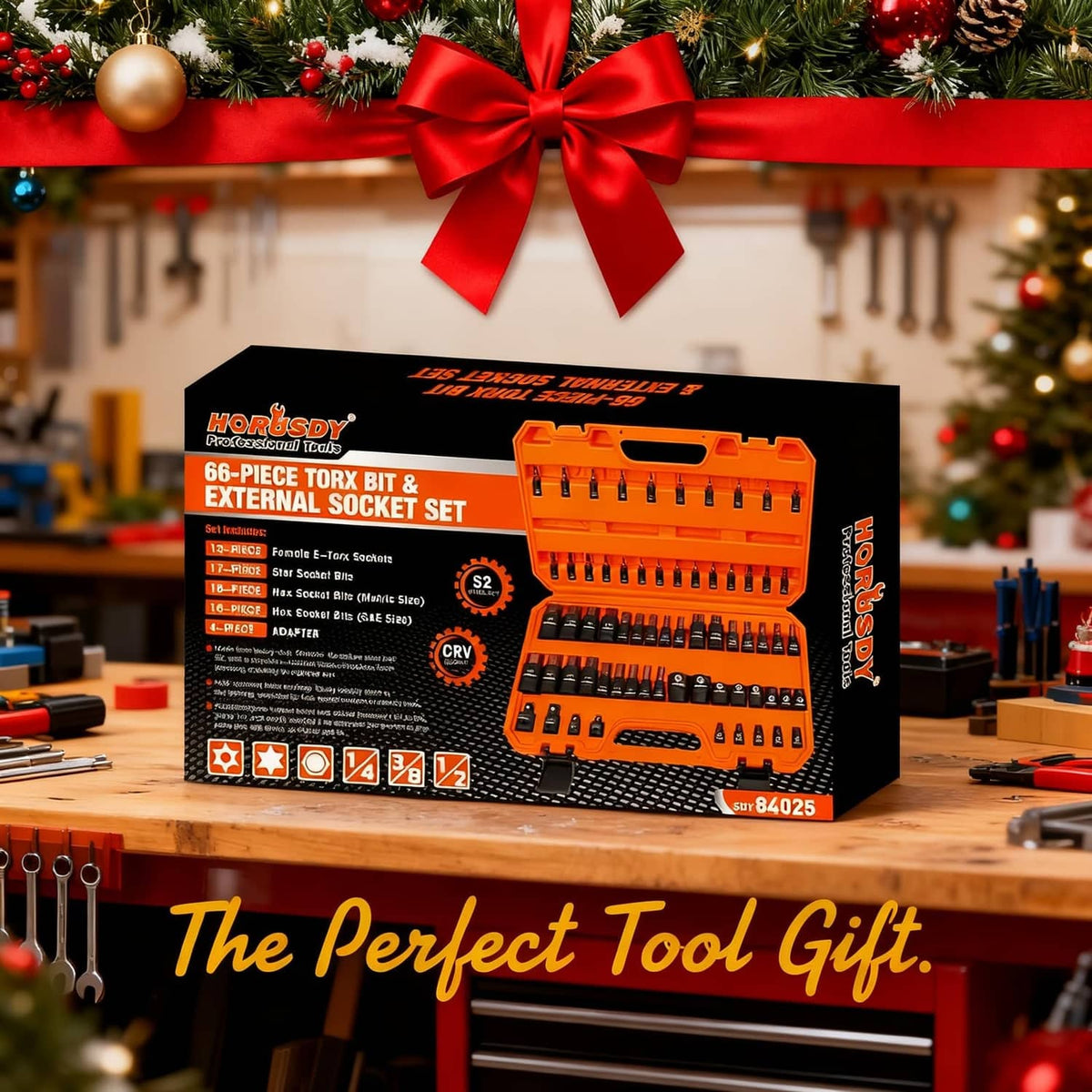 Torx bit and female external socket set in orange retail box packaging
