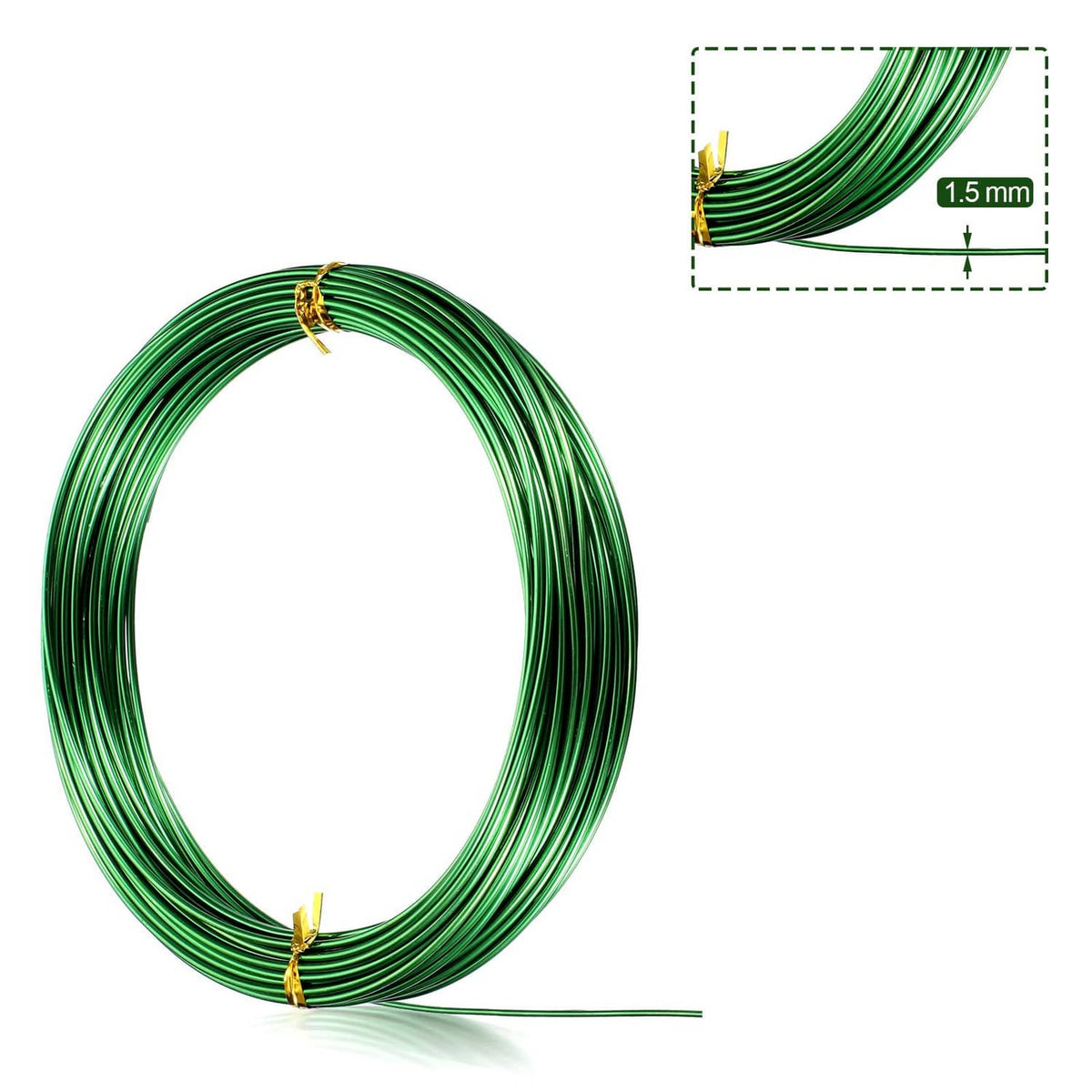 Green aluminum craft wire bundle, 1.5 mm shown near the wire end