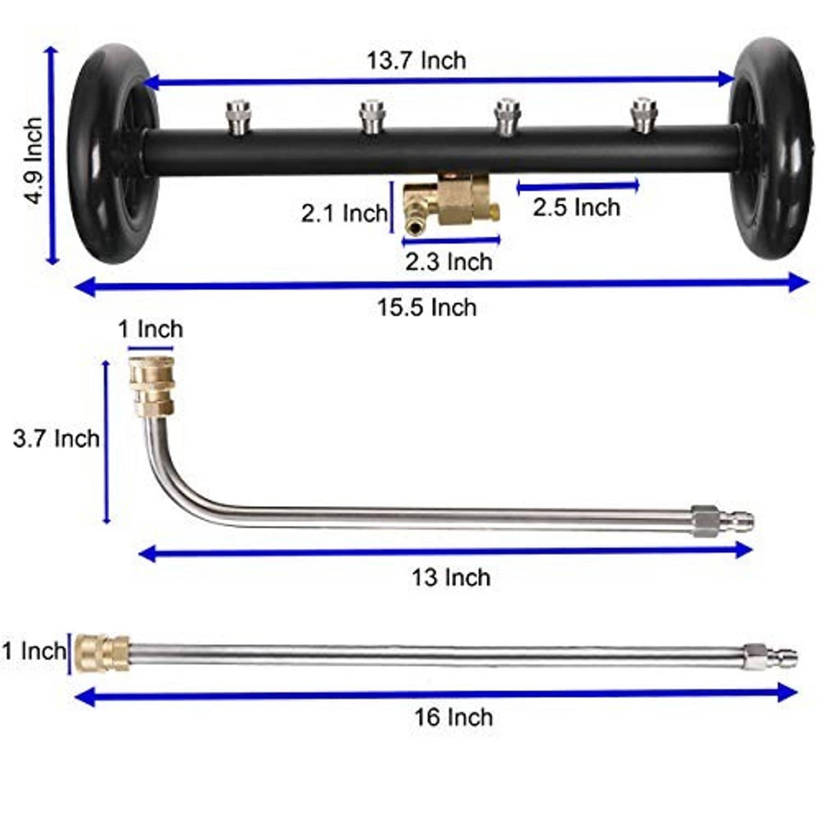 Black undercarriage cleaner attachment with 2 wheels and 16-inch wand length