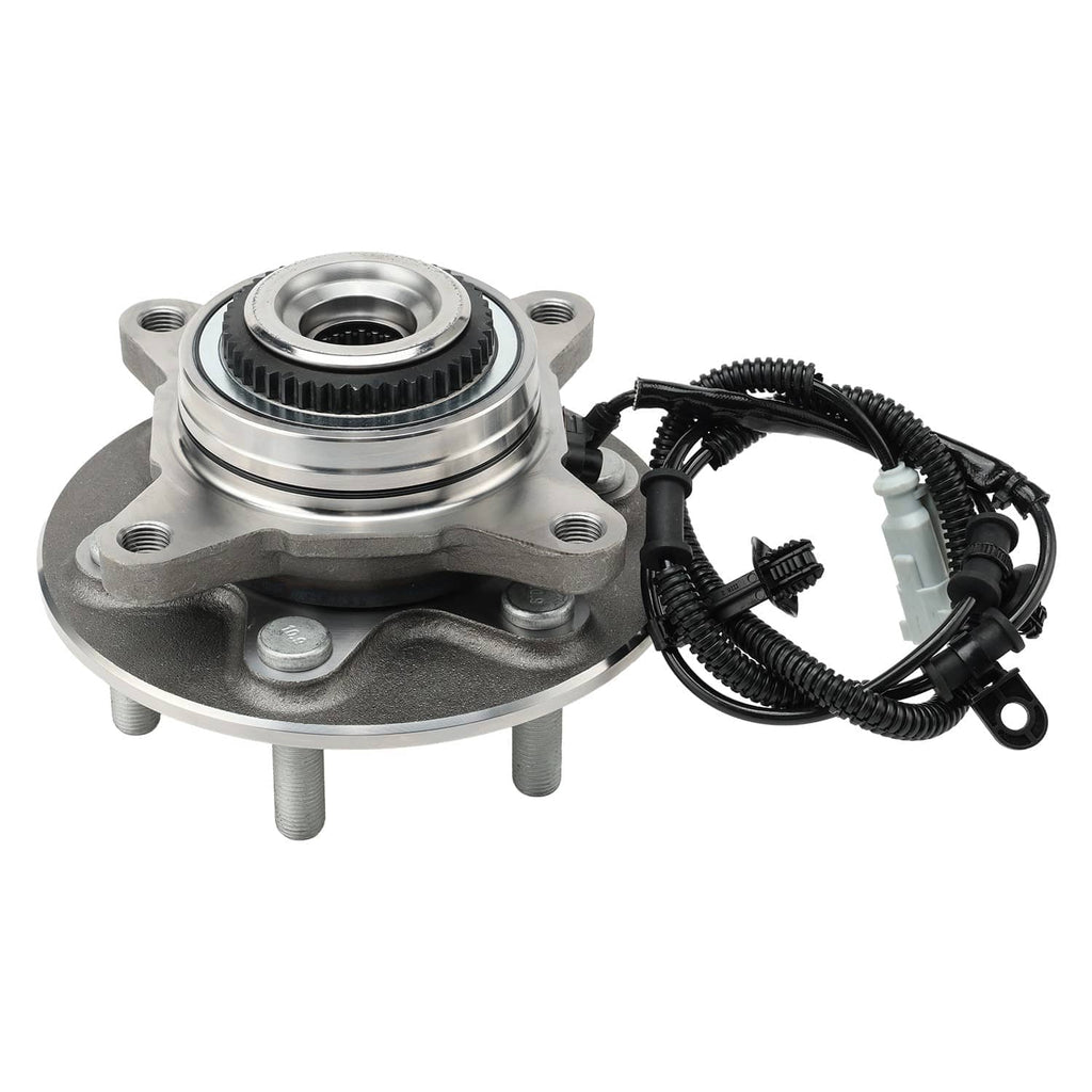Front wheel bearing hub assembly with ABS sensor wiring harness and mounting flange