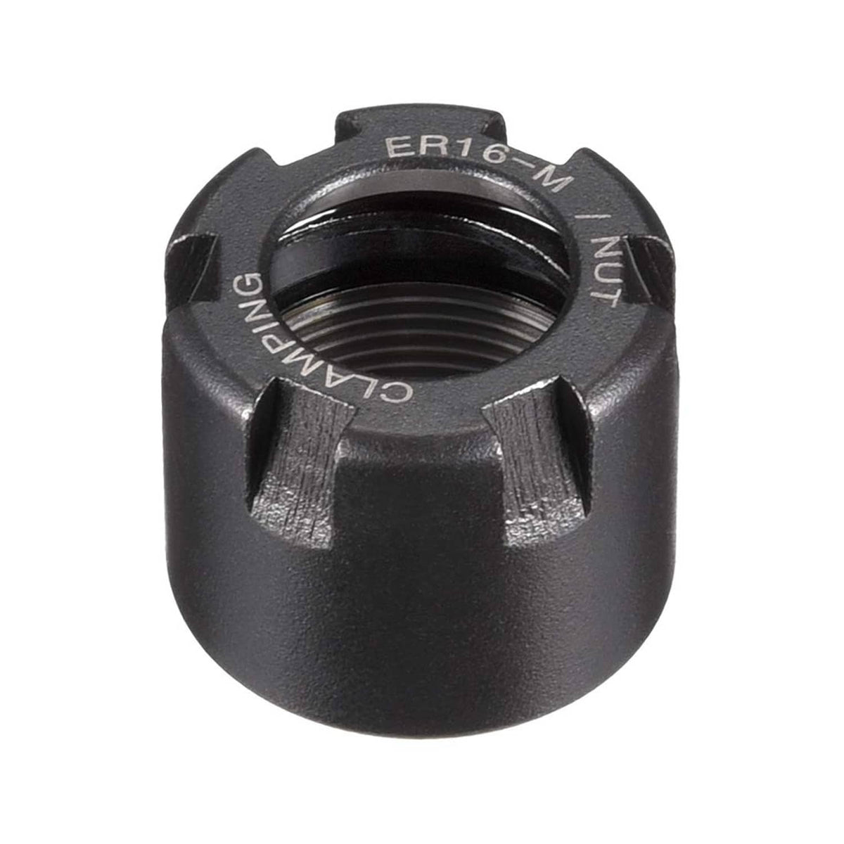 ER16-M collet nut for CNC milling, black steel with threaded bore