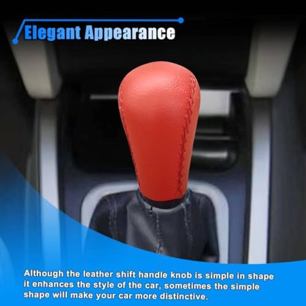 Red leather shift knob on black shifter boot, manual transmission handle