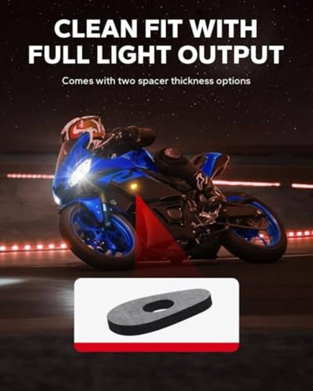 LED motorcycle turn signal with smoked amber lens, black housing, and spacer