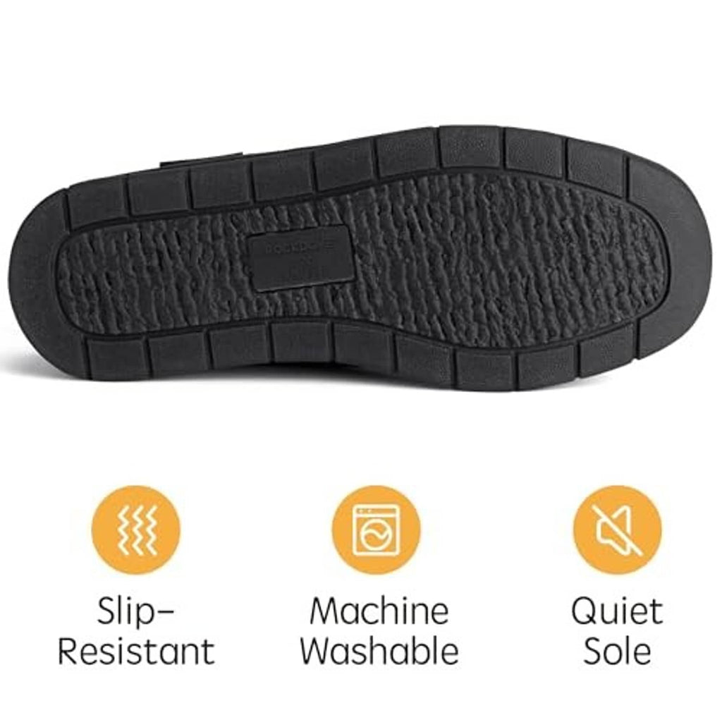 Black men's house slipper outsole with tread pattern for indoor traction
