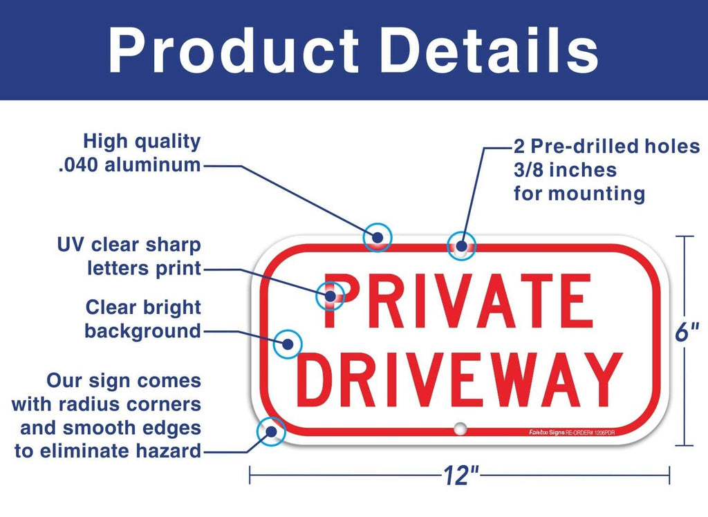 Private Driveway aluminum sign with pre-drilled mounting holes, red border and clear letters