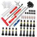 Tire valve stem tool kit with multiple valve cores, caps, and installation tools